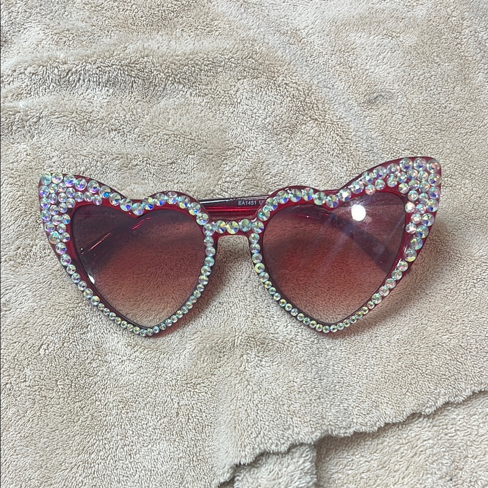 iHeartRaves Red Heart Sunglasses with Rhinestones